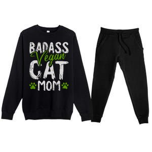 Womens Vegan Cat Mom MothersDay Badass Mama Paw Print Kitten Lover Premium Crewneck Sweatsuit Set