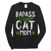 Womens Vegan Cat Mom MothersDay Badass Mama Paw Print Kitten Lover Tall Long Sleeve T-Shirt