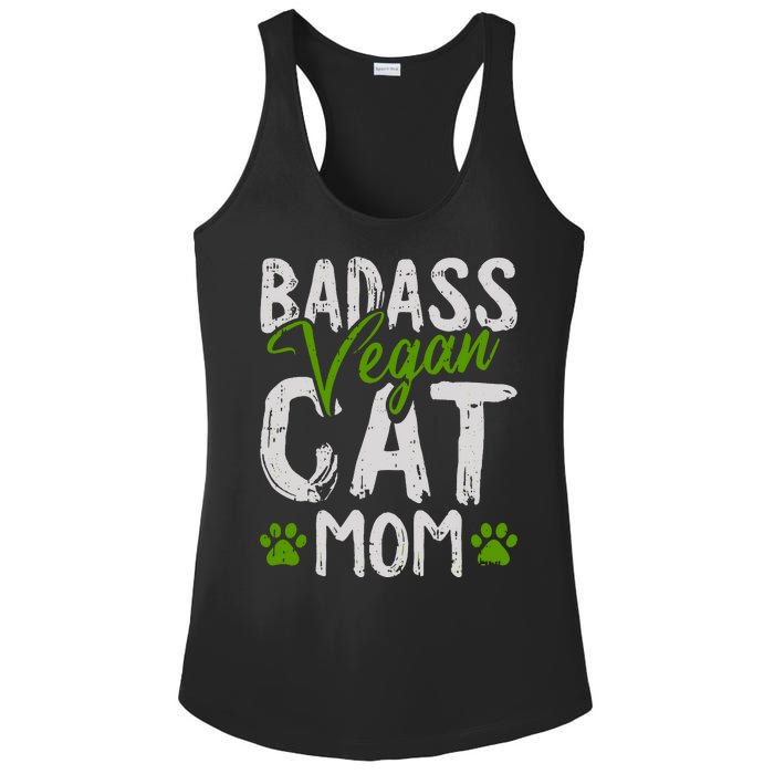 Womens Vegan Cat Mom MothersDay Badass Mama Paw Print Kitten Lover Ladies PosiCharge Competitor Racerback Tank