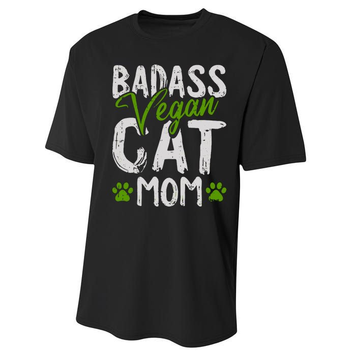 Womens Vegan Cat Mom MothersDay Badass Mama Paw Print Kitten Lover Performance Sprint T-Shirt