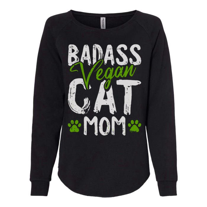 Womens Vegan Cat Mom MothersDay Badass Mama Paw Print Kitten Lover Womens California Wash Sweatshirt