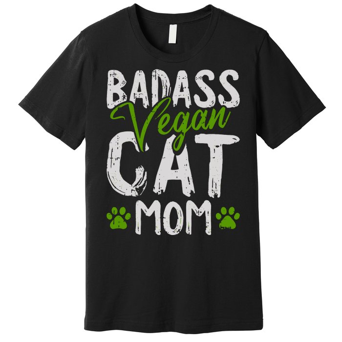 Womens Vegan Cat Mom MothersDay Badass Mama Paw Print Kitten Lover Premium T-Shirt