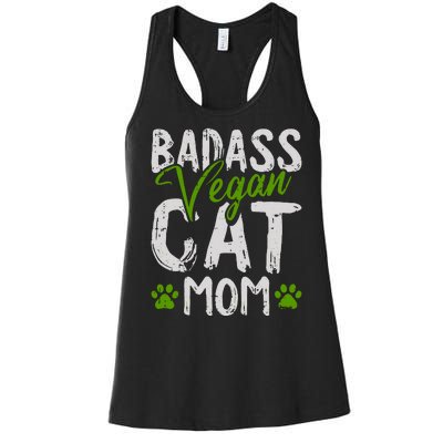 Womens Vegan Cat Mom MothersDay Badass Mama Paw Print Kitten Lover Women's Racerback Tank