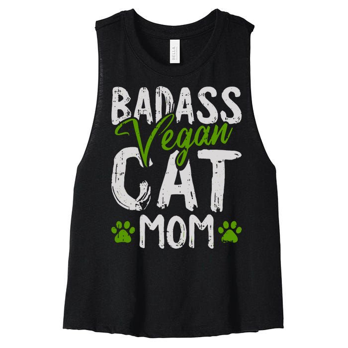 Womens Vegan Cat Mom MothersDay Badass Mama Paw Print Kitten Lover Women's Racerback Cropped Tank