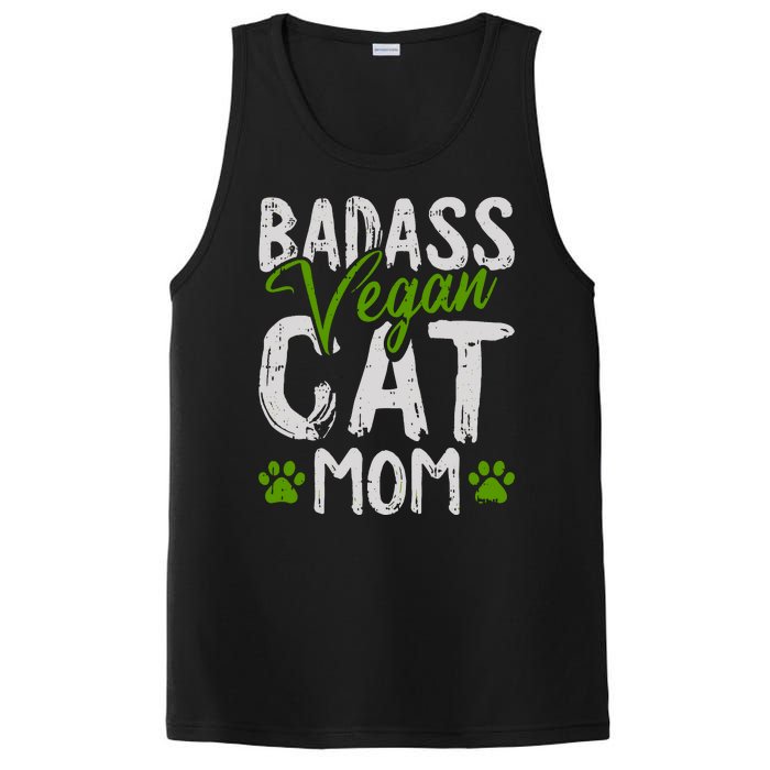 Womens Vegan Cat Mom MothersDay Badass Mama Paw Print Kitten Lover PosiCharge Competitor Tank