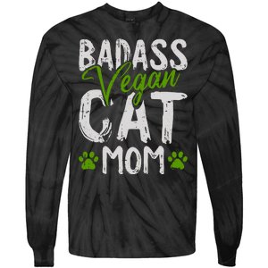 Womens Vegan Cat Mom MothersDay Badass Mama Paw Print Kitten Lover Tie-Dye Long Sleeve Shirt