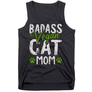 Womens Vegan Cat Mom MothersDay Badass Mama Paw Print Kitten Lover Tank Top