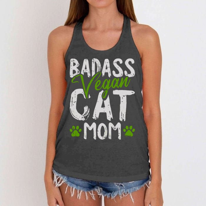 Womens Vegan Cat Mom MothersDay Badass Mama Paw Print Kitten Lover Women's Knotted Racerback Tank