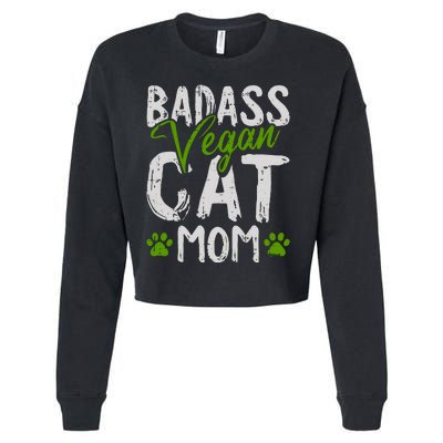 Womens Vegan Cat Mom MothersDay Badass Mama Paw Print Kitten Lover Cropped Pullover Crew