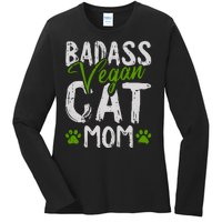 Womens Vegan Cat Mom MothersDay Badass Mama Paw Print Kitten Lover Ladies Long Sleeve Shirt