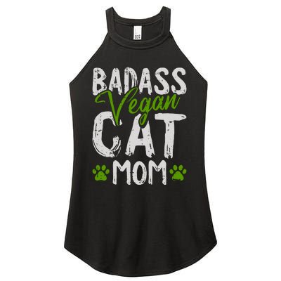 Womens Vegan Cat Mom MothersDay Badass Mama Paw Print Kitten Lover Women's Perfect Tri Rocker Tank