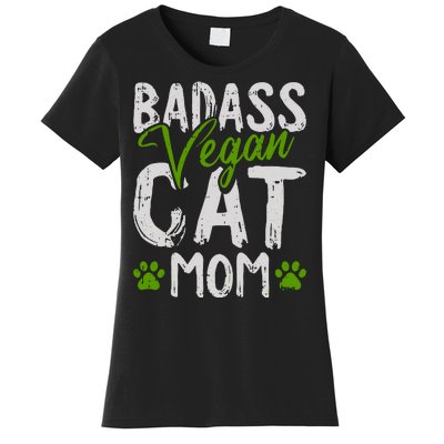 Womens Vegan Cat Mom MothersDay Badass Mama Paw Print Kitten Lover Women's T-Shirt