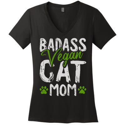 Womens Vegan Cat Mom MothersDay Badass Mama Paw Print Kitten Lover Women's V-Neck T-Shirt