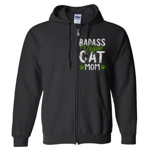 Womens Vegan Cat Mom MothersDay Badass Mama Paw Print Kitten Lover Full Zip Hoodie