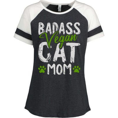 Womens Vegan Cat Mom MothersDay Badass Mama Paw Print Kitten Lover Enza Ladies Jersey Colorblock Tee