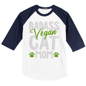 Womens Vegan Cat Mom MothersDay Badass Mama Paw Print Kitten Lover Baseball Sleeve Shirt