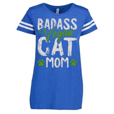 Womens Vegan Cat Mom MothersDay Badass Mama Paw Print Kitten Lover Enza Ladies Jersey Football T-Shirt