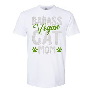 Womens Vegan Cat Mom MothersDay Badass Mama Paw Print Kitten Lover Softstyle CVC T-Shirt