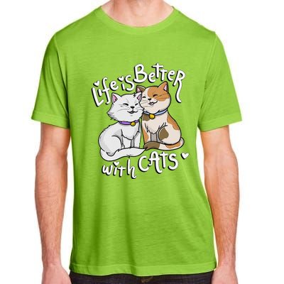 Womens Valentine's Cat Lover Life Is Better With Cats Mother's Day Adult ChromaSoft Performance T-Shirt