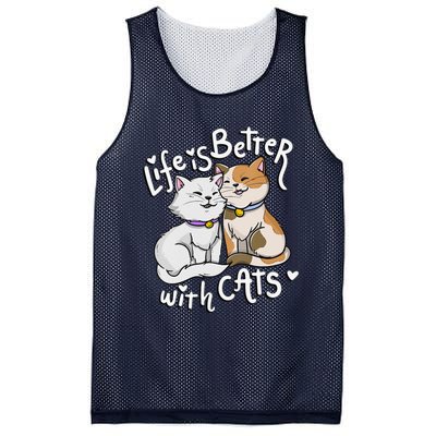 Womens Valentine's Cat Lover Life Is Better With Cats Mother's Day Mesh Reversible Basketball Jersey Tank