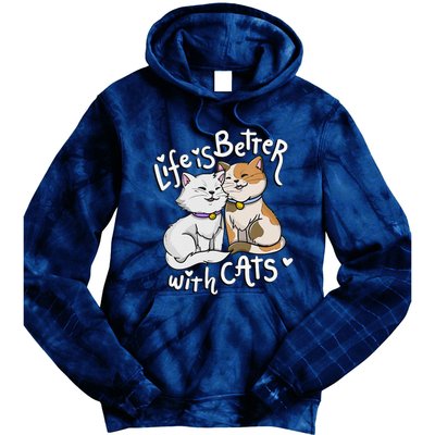 Womens Valentine's Cat Lover Life Is Better With Cats Mother's Day Tie Dye Hoodie