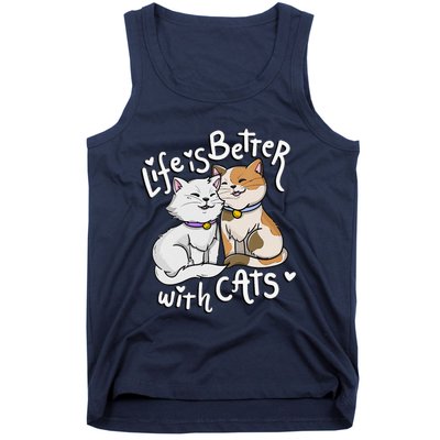 Womens Valentine's Cat Lover Life Is Better With Cats Mother's Day Tank Top