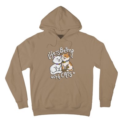 Womens Valentine's Cat Lover Life Is Better With Cats Mother's Day Hoodie