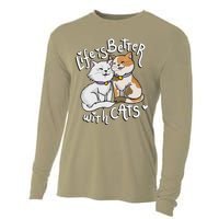 Womens Valentine's Cat Lover Life Is Better With Cats Mother's Day Cooling Performance Long Sleeve Crew