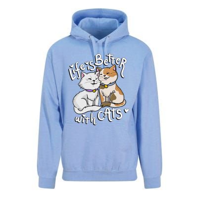 Womens Valentine's Cat Lover Life Is Better With Cats Mother's Day Unisex Surf Hoodie