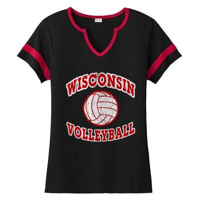 Wisconsin Volleyball Classic Style Vintage Distressed Meaningful Gift Ladies Halftime Notch Neck Tee