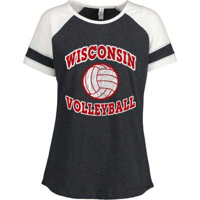 Wisconsin Volleyball Classic Style Vintage Distressed Meaningful Gift Enza Ladies Jersey Colorblock Tee