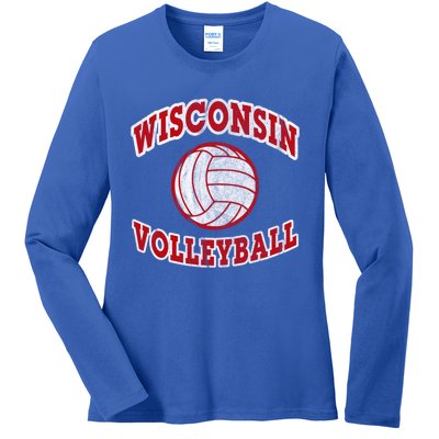 Wisconsin Volleyball Classic Style Vintage Distressed Meaningful Gift Ladies Long Sleeve Shirt