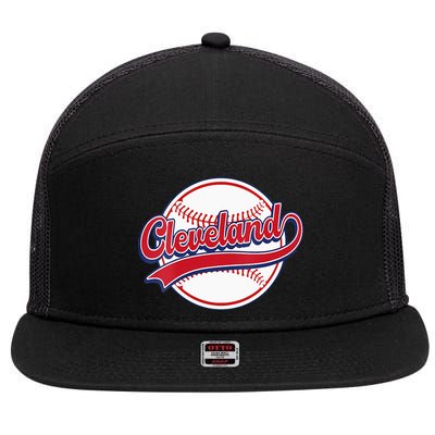 Womens Vintage Cleveland Cityscape Baseball Lover Player And Fans 7 Panel Mesh Trucker Snapback Hat