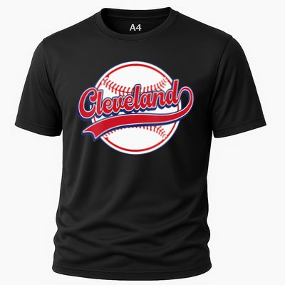 Womens Vintage Cleveland Cityscape Baseball Lover Player And Fans Cooling Performance Crew T-Shirt
