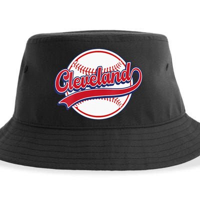 Womens Vintage Cleveland Cityscape Baseball Lover Player And Fans Sustainable Bucket Hat