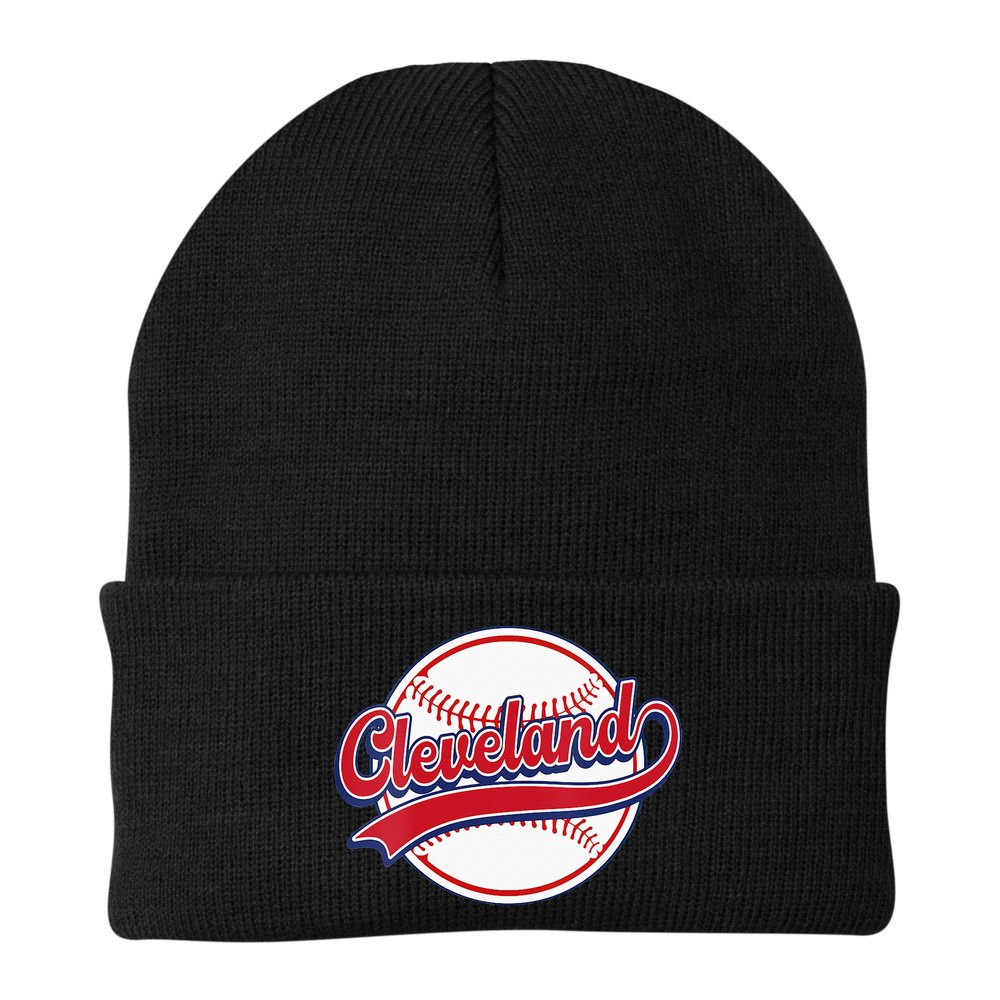Womens Vintage Cleveland Cityscape Baseball Lover Player And Fans Beanie