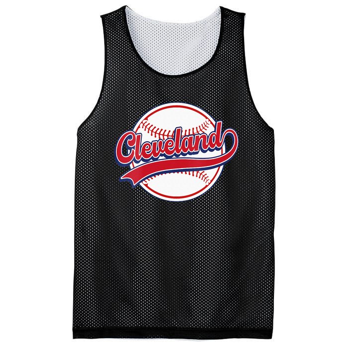 Womens Vintage Cleveland Cityscape Baseball Lover Player And Fans Mesh Reversible Basketball Jersey Tank