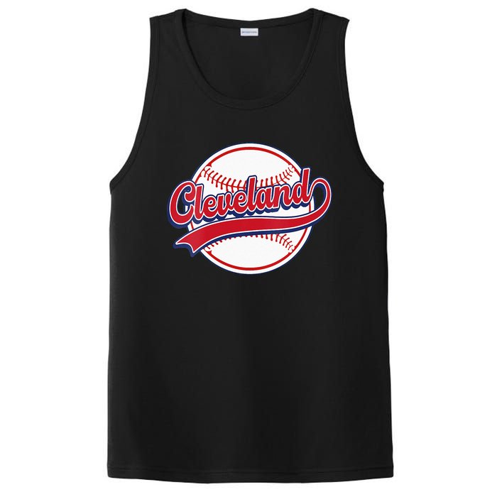 Womens Vintage Cleveland Cityscape Baseball Lover Player And Fans PosiCharge Competitor Tank