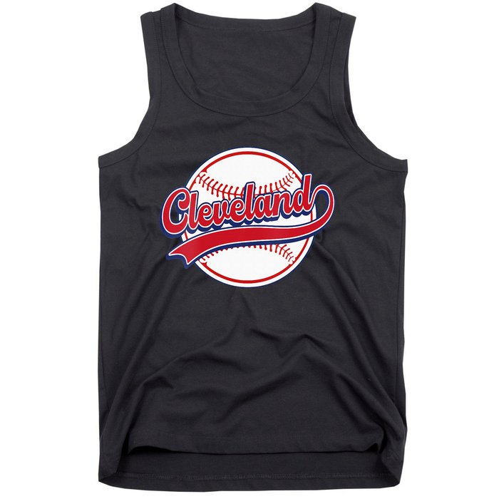 Womens Vintage Cleveland Cityscape Baseball Lover Player And Fans Tank Top