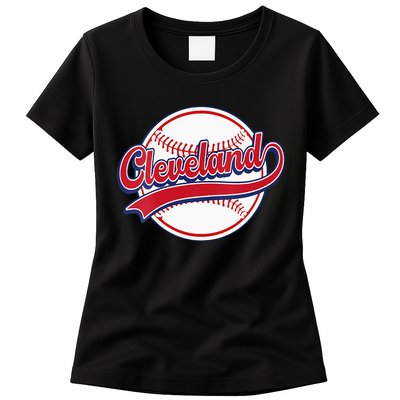 Womens Vintage Cleveland Cityscape Baseball Lover Player And Fans Womens T-Shirt