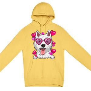 Westie Valentines Day Heart Glasses Funny Dog Lover Gift Premium Pullover Hoodie