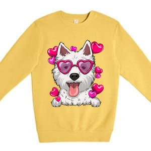 Westie Valentines Day Heart Glasses Funny Dog Lover Gift Premium Crewneck Sweatshirt