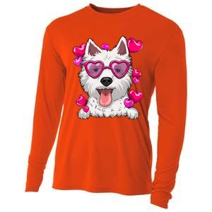 Westie Valentines Day Heart Glasses Funny Dog Lover Gift Cooling Performance Long Sleeve Crew