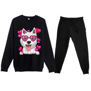 Westie Valentines Day Heart Glasses Funny Dog Lover Gift Premium Crewneck Sweatsuit Set