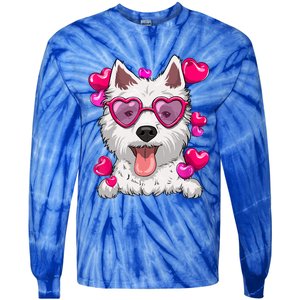 Westie Valentines Day Heart Glasses Funny Dog Lover Gift Tie-Dye Long Sleeve Shirt