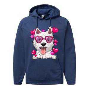 Westie Valentines Day Heart Glasses Funny Dog Lover Gift Performance Fleece Hoodie