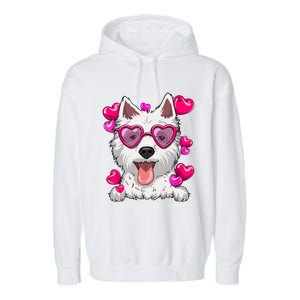 Westie Valentines Day Heart Glasses Funny Dog Lover Gift Garment-Dyed Fleece Hoodie