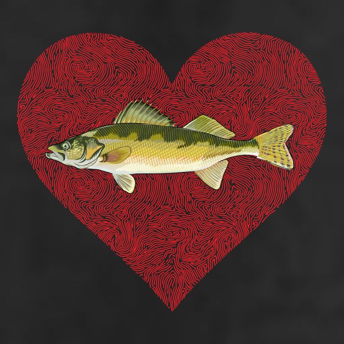 Walleye Valentines Day Fish Love Fingerprint Great Gift 7 Panel Mesh Trucker Snapback Hat