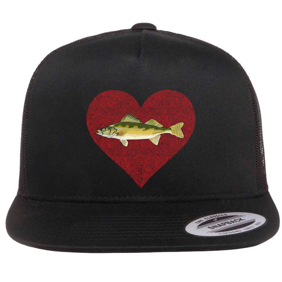 Walleye Valentines Day Fish Love Fingerprint Great Gift Flat Bill Trucker Hat