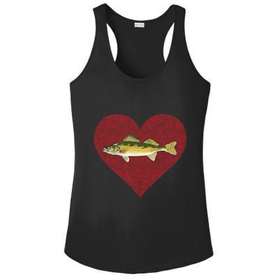 Walleye Valentines Day Fish Love Fingerprint Great Gift Ladies PosiCharge Competitor Racerback Tank